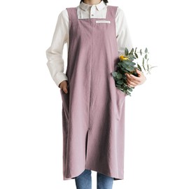 Small snail Apron Cotton Linen Solid Color Japanese Style Cross Bandage Halter Pinafore with Pocket Literature Art Flower Shop Clothing for Women Men Cooking Kitchen Casual Aprons Plus Size Pink