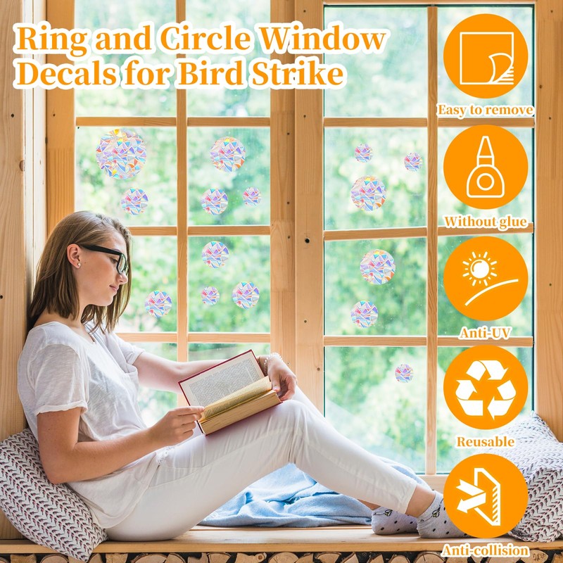 78 PCS Anti Collision Window Stickers, Circle Bird Window Stickers