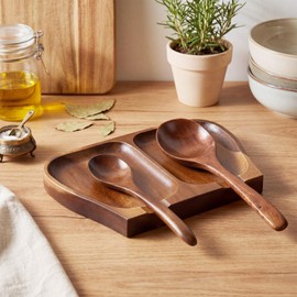 Domensi Large Acacia Wood Spoon Rest for Stove Top, 8.5 Inches Double Sided Wooden Spoon Holder for Kitchen Counter, Wooden Spatula Rest and Cooking Accessory