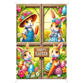 BlissYard Happy Easter Window Cover Banner Rabbit Spring Background Banner 31x47 Inch Easter Window Cover Party Bunny Banner Decoration Spring Easter Window Decoration Happy Easter Party Decor
