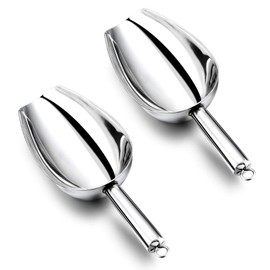 12 Ounce Ice Scoop Set of 2, E-far Stainless Steel Scoops for Ice Cube/Candy/Flour/Sugar, Metal Utility Scoops for Party, Baking, Kitchen Pantry, Rust Free & Dishwasher Safe