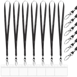 Swpeet 50Pcs 3.3" x 3.9" Waterproof Plastic Clear ID Badge Holder with 17.7" Black Lanyard Kit, Name Tags Badge Holders Resealable Zip ID Card Holde for Cruises Ships Key Cards, Cruise Essentials