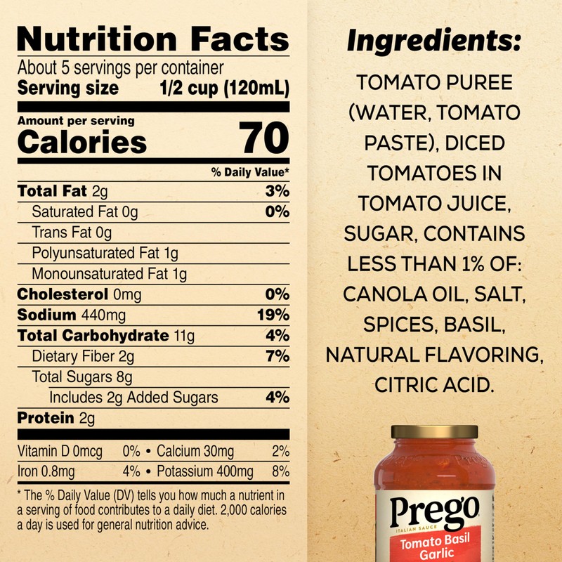 Prego Italian Tomato Sauce with Basil & Garlic, 24 oz