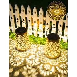 OUILA OUILA Solarlaterne fr Au?en, 2 Stck Solarlampen fr Au?en IP65 Wasserdicht, Metall LED Gartenleuchte fr Dekoration Garten, Gartendeko, Terrasse, Patio, Baum, Camping, Rasen, Hinterh?fe