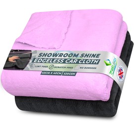Towelogy® 520gsm Professional Microfibre Edgeless Car Cloths QUICK DRY for Auto/Moto Detailing Polishing Washing STREAK FREE & LINT FREE 40x40cm (Grey/Lilac Purple, Pack Of 2)