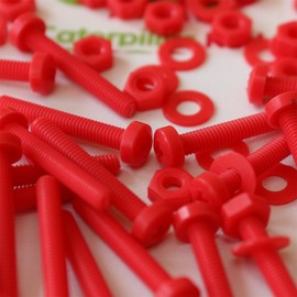 20 x Red Pan Head Screws Polypropylene (PP) Plastic Nuts and Bolts, M3 x 20mm, Washers, (3/32 x 25/32 in)