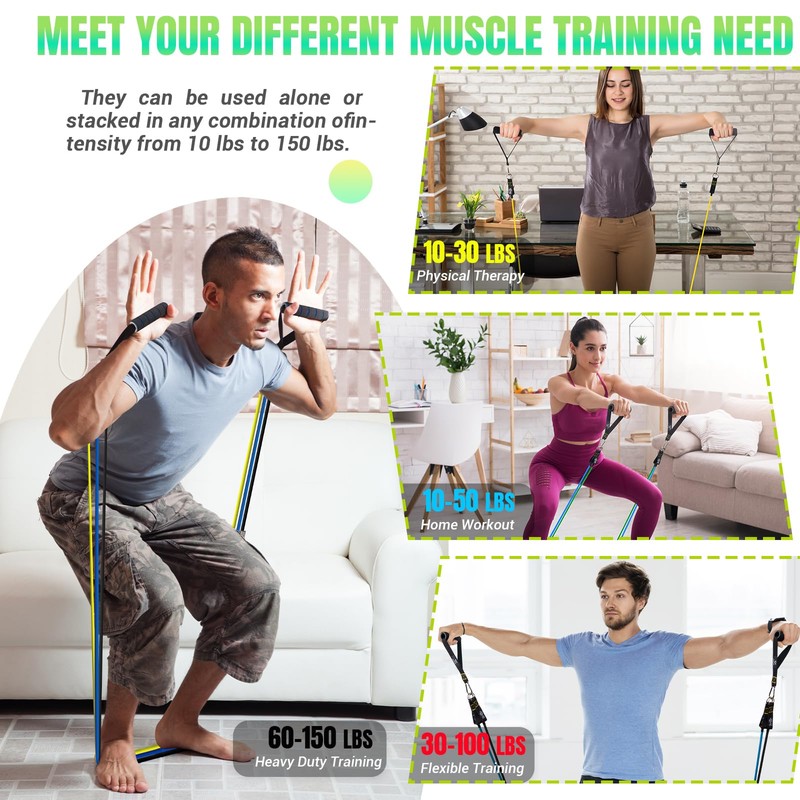 Resistance Bands Set with Yellow Handles, Exercise/Workout/Fitness Bands with Door