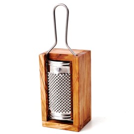 das Olivenholzbrett® Parmesan Grater with Collection Container Made of Olive Wood, 2-Piece Including Grater: 19 cm x 6 cm x 5 cm