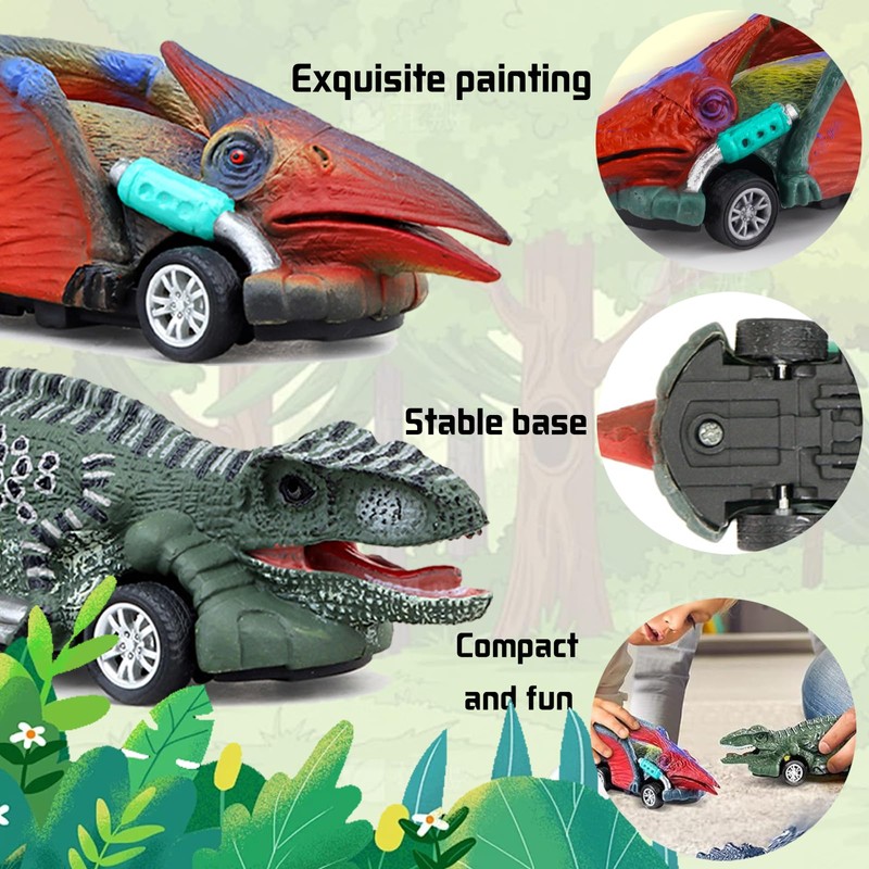 LUKIUP Dinosaur Toy Car, Pack of 6 Children's Toy Vehicle,
