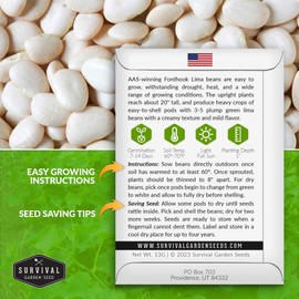 Fordhook Lima Bean Seeds for Planting - 1 Packet with Instructions to Plant & Grow Large Butter Beans in Your Home Vegetable Garden - Non-GMO Heirloom Variety Bean Seed - Survival Garden Seeds