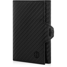 TRUSADOR Genuine Leather (Tusador) Ultra Small Mini Wallet, 2.9 x 4.0 inches (7.4 x 10.2 cm), Large Storage, Thin, Coin Purse, Brand, Compact and Popular, carbon black