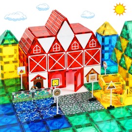 Magnetic Tiles Farm Animals Set, STEM Magnetic Building Blocks for Toddlers 3-5 5-7, Sensory Montessori Magnet Tiles for Kids Ages 4-8 Years Old Boys Girls, Magnet Toys Birthday