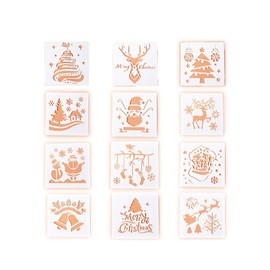 Christmas Stencils Template - Pack of 12 Merry Christmas,Santa Claus,Christmas Tree,Snowflakes,Bulbs,Reindeers for Christmas Decoration 5X5 inch DIY Craft Template Cookie Stencils