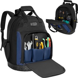 OUUTMEE Tool Backpack, Tools Bag with Multi-Use Pockets, Waterproof Tool Bag with Padded Shoulder, Back, and Waist Straps