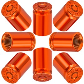 MEAJOO 8PCS Bullet Shell Tire Valve Stem Caps, Aluminum Alloy Car Air Stem Cap, Universal Dustproof Tire Valve Stem Covers for Cars, SUV, Trucks, Bikes, Motorcycles, Bicycles (Orange)