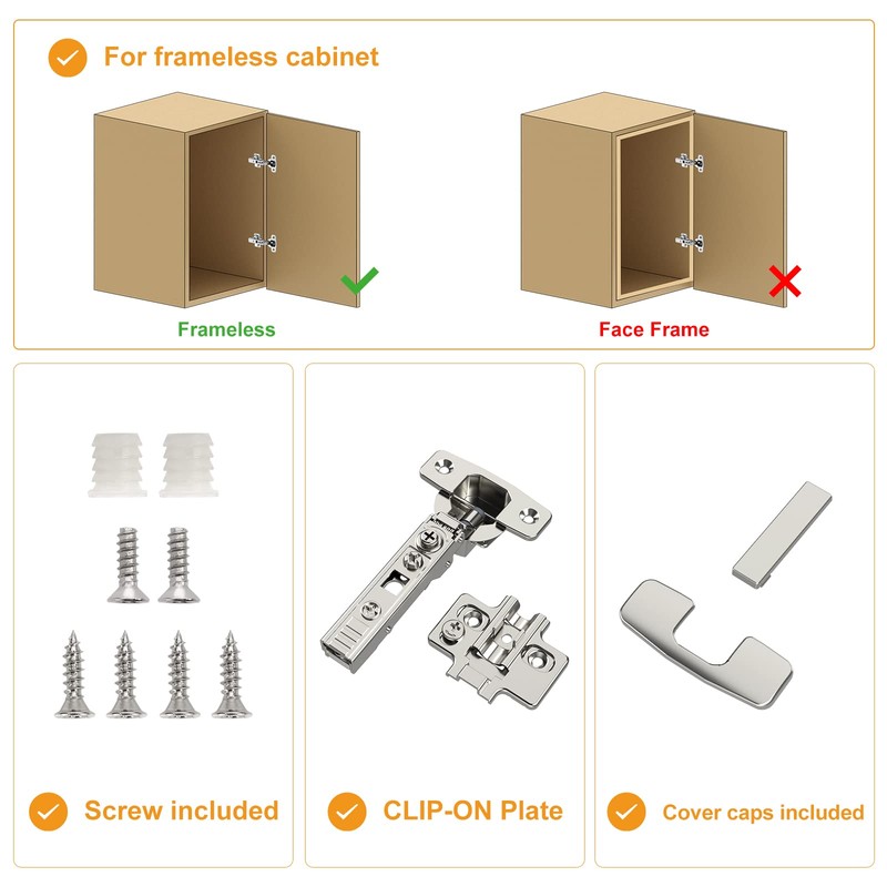 Chibery 20 Pack Frameless Full Overlay Soft Close Concealed European