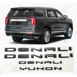 4Pc Set Denali Yukon Emblems Fender Door Rear Tailgate Letters Nameplate 3D Badge Replacement for 2021-2023 Yukon Yukon XL (Matte Black)