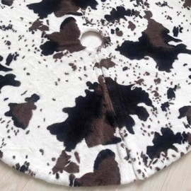 Atiming Plush Christmas Tree Skirt Black and White 24 Inches Small Cows Print Faux Fur Xmas Tree Skirt Base Cover Mat for Christmas Holiday Party Decorations - 60cm