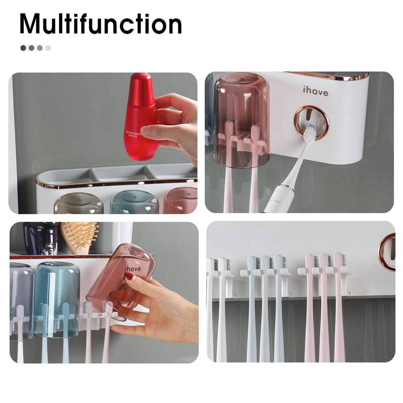iHave Toothbrush Holders Bathroom Accessories with Toothpaste Dispenser, 3 Cups