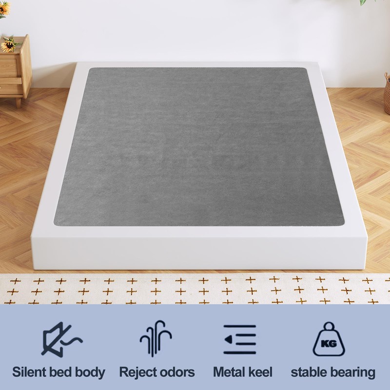 Arhomefurni Box Spring, Metal Frame Mattress Foundation with Fabric Cover,