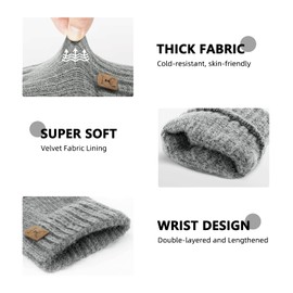 JUNRUI Fingerless Gloves, Finger Free Winter Warm Knitted Gloves Work Camping Hiking Running Cycling Driving for Men and Women, gray