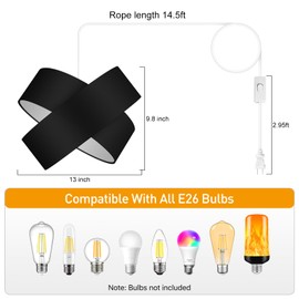 Plug in Pendant Light Ceiling Fixture, Black Hanging Lamp with 14.5FT Plug-in Cord, On/Off Switch, 13" Boho Linen Lampshade, Overhead Ceiling Light for Living Room Bedroom Kitchen(E26 Base, NO Bulb)