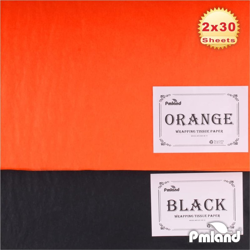 PMLAND Gift Wrapping Tissue Paper - Black and Orange- 20
