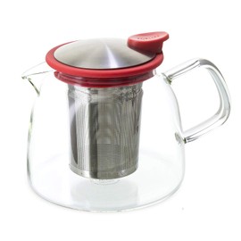 Forlife Bell Glass Teapot with Basket Infuser, 24-Ounce/730ml, Red