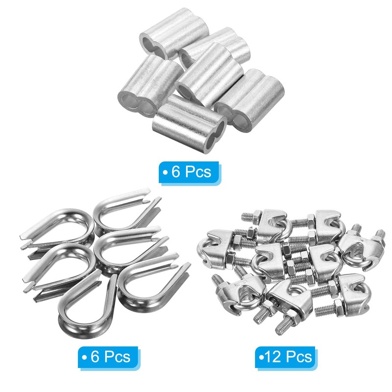 PATIKIL Wire Rope Kit 24pcs M8 Stainless Steel Thimble Wire