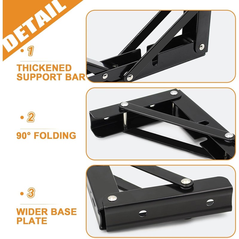 Folding Shelf Brackets 25cm, 2pcs Heavy Duty Metal Collapsible Shelf