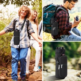 AUPET Water Bottle Sling Bag Sleeve Holder Carrier 25/32/40/64 oz,Insulated Crossbody Water Bottle Case Cover with Strap and Pockets for Men/Women Walking Hiking Camping (25oz, solid black)