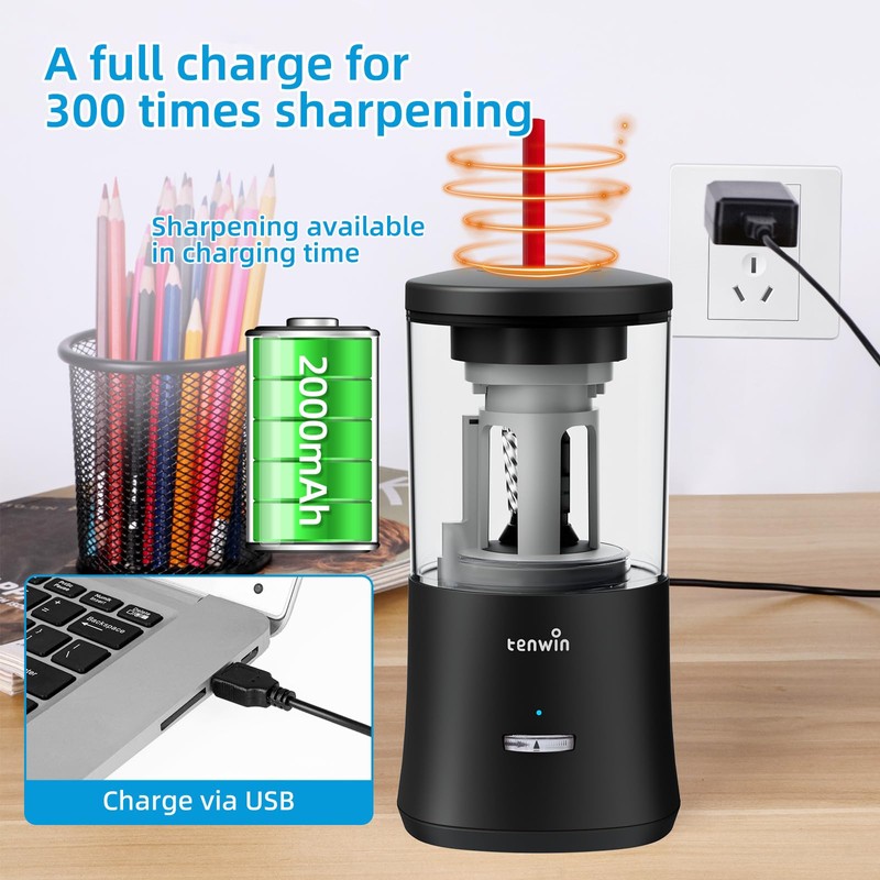 tenwin Electric Pencil Sharpener, Fully Automatic Pencil Sharpener for 6-8mm
