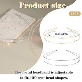 Metal Headband 2 Pack, Silver and Gold Double-Layer Thin Hair Band, Unisex Simple Elastic Headpiece Headbands for Teens & Women Bridal Wedding Party