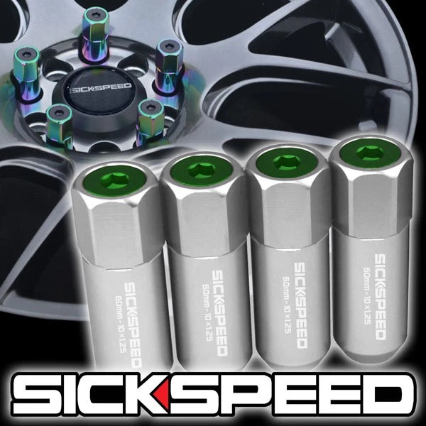 SICKSPEED 4 PC POLISHED/GREEN CAPS ALUMINUM LUG NUTS FOR WHEELS