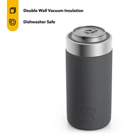 RTIC Craft Can Cooler Insulated, Drink, Beverage, Bottle, Soda Can Cooler with Lid, Stainless Steel Metal, Double Wall Insulation Coozie for Cans, Sweat Proof, 16 oz, Charcoal