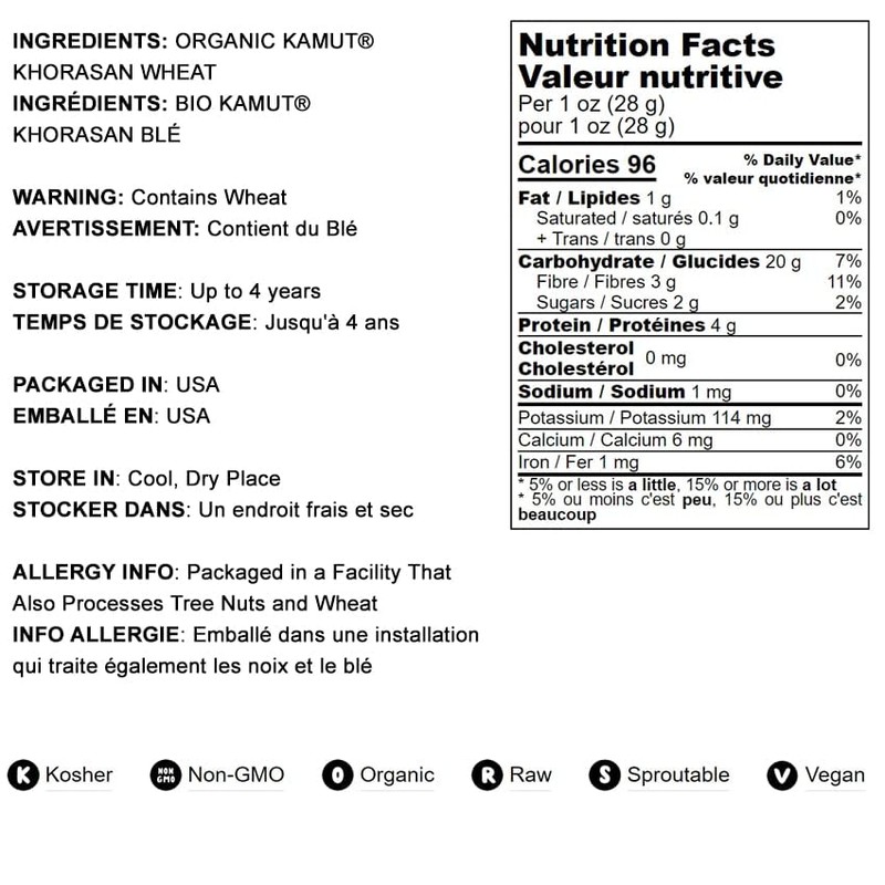 Food to Live Organic KAMUT Khorasan Wheat Berries, 5 Pounds