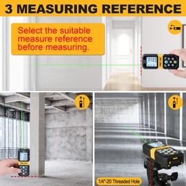 PREXISO Laser Measure Rechargeable, 265Ft Green Beam Laser Measurement Tool with Angle Sensor& 30 Sets Data Storage &1/4"-20 Threaded Hole - Ft/Ft+in/in/M Units - Pythagorean Mode, Area, Volume