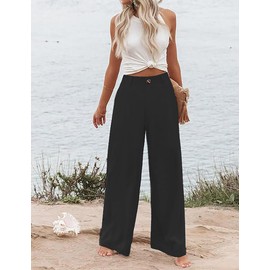 Women's Wide Leg Trousers High Waisted Dressy Loose Business Work Casual Pants with Pocket F-Black