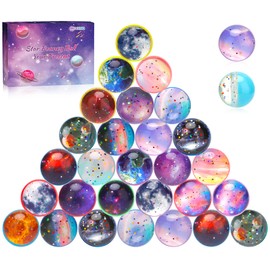 MOOING Pack of 30 Bouncy Balls Bouncy Balls Planets Small Bouncy Balls Glitter Bouncy Balls Colours Bouncy Balls Rubber Ball Jumping Ball Space Theme Bouncy Balls Gift for Children