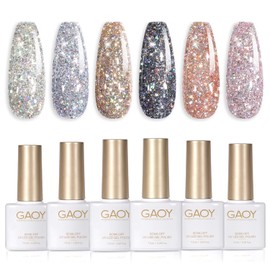 GAOY GAOY Chrome Platinum Glitter Nail Polish Set, 6 Colors Including Sparkly Shiny UV LED Soak Off Black Silver Pink Gel Polish Kit Home DIY Manicure Nail Salon Varnish