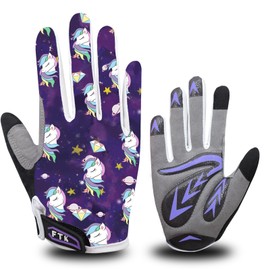 Kids Cycling Gloves Full Finger Gel Padded Anti Slip Value Pair, Bike Gloves Girls Boys Junior Good Grip Breathable for MTB BMX Dirtbike Ridding Sport Outdoor Blue Green Orange (Purple, M)