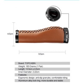 TOPCABIN Bicycles Handlebar Grips, Aluminum Lock-on Ergonomic Bike Grips, Cushion Vibrations Comfort Bike Handlebar Grips, Mountain MTB BMX Bicycles Grips for Scooter (Hand-Sewn ATF Leather(Brown))
