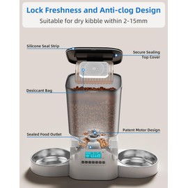 WellToBe Automatic Cat Feeder for 2 Cats, Two Way Splitter Cat Feeder for Small Pets Indoor, Programmable Cat Food Dispenser Control 1-6 Meals Per Day for Dry Food, Dual Power Supply.