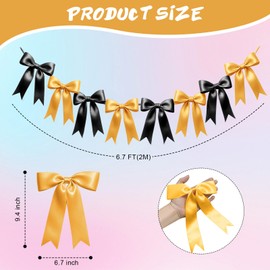1 cadena de 8 guirnaldas de lazo negro y dorado, adornos de cinta de satén preencordados para cumpleaños, despedida de soltera, despedida de soltera, boda, compromiso, baby shower, decoración de