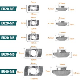 Yeepeo Pack of 50 Hammer Head Nuts 8 mm Nut 8, M8 Thread 4040 Profile T-Slot Nut Carbon Steel T-Slot Nut Hammer Nut for Aluminium Profile Extrusion Slot (EU40-M8 × 19.5 × 10)