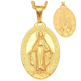 BOBIJOO JEWELRY - Large Pendant 4 cm Man Locket with the Miraculous Madonna Maria Steel Galvanised Gold + Chain, Stainless steel, steel, No Gemstone