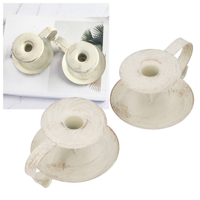2pcs Taper Candle Holders Simple Antique Finish Iron Candle Holder