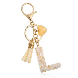 Ouligay Initial Letter Keychain Women Cute L Keychain Keyring Funny Key Chains Women Cute Key Chain Wallet with Tassel Heart for Purse Handbags Women Girl (Gold)