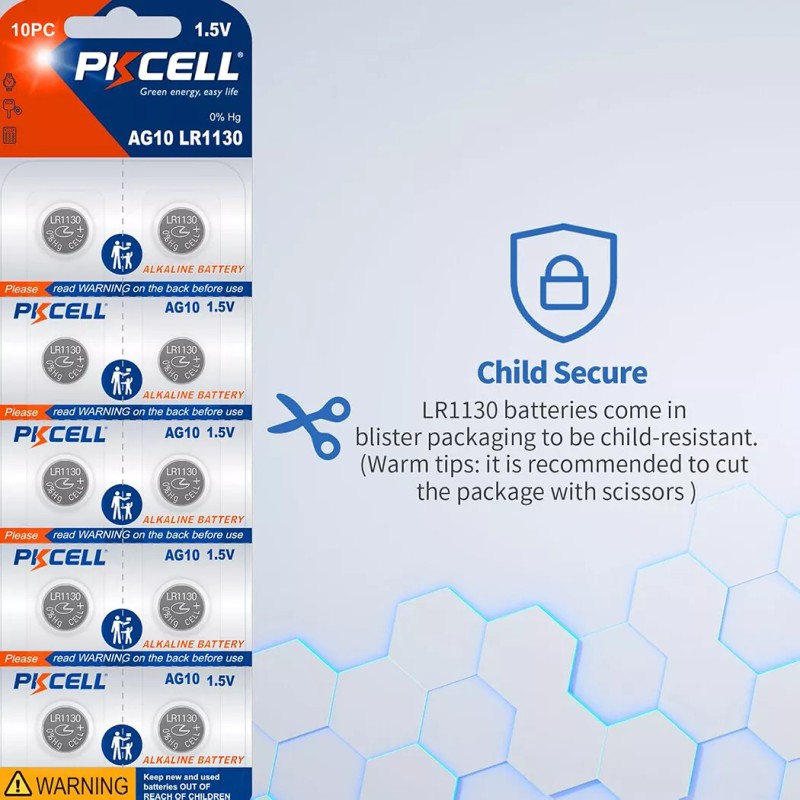 PKCELL Lot LR1130 AG10 389 Alkaline Battery 1.5V Button Cell