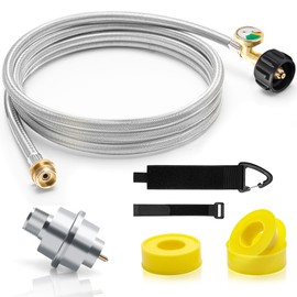 10ft Propane Fuel Filter with Gauge and Hose, Luxiv Stainless Braided Propane Adapter Hose with Detachable F273699 Fuel Filter for Mr Heater Buddy/Big Buddy, QCC1/Type1 Propane Adapter Filter